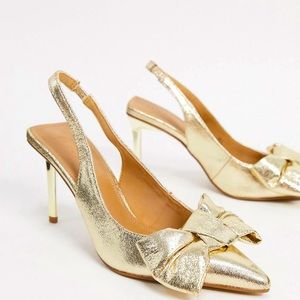 ASOS Design Soul bow slingback mid heels GOLD